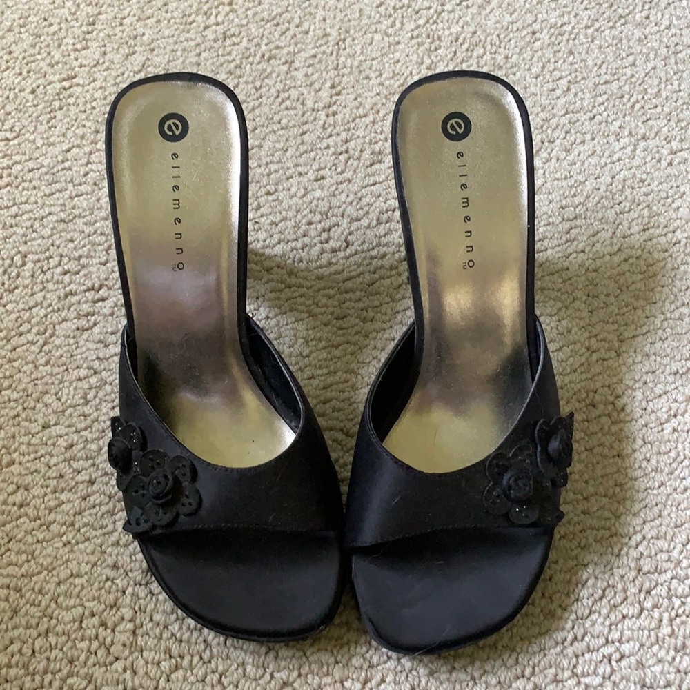90s 2000s Y2K black square toe heels